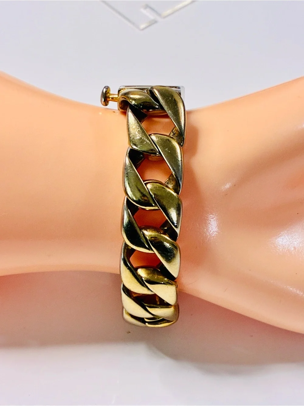 Men's Gold-Tone Cuban  Link Bracelet HEAVY 90g Stainless Steel Pre loved